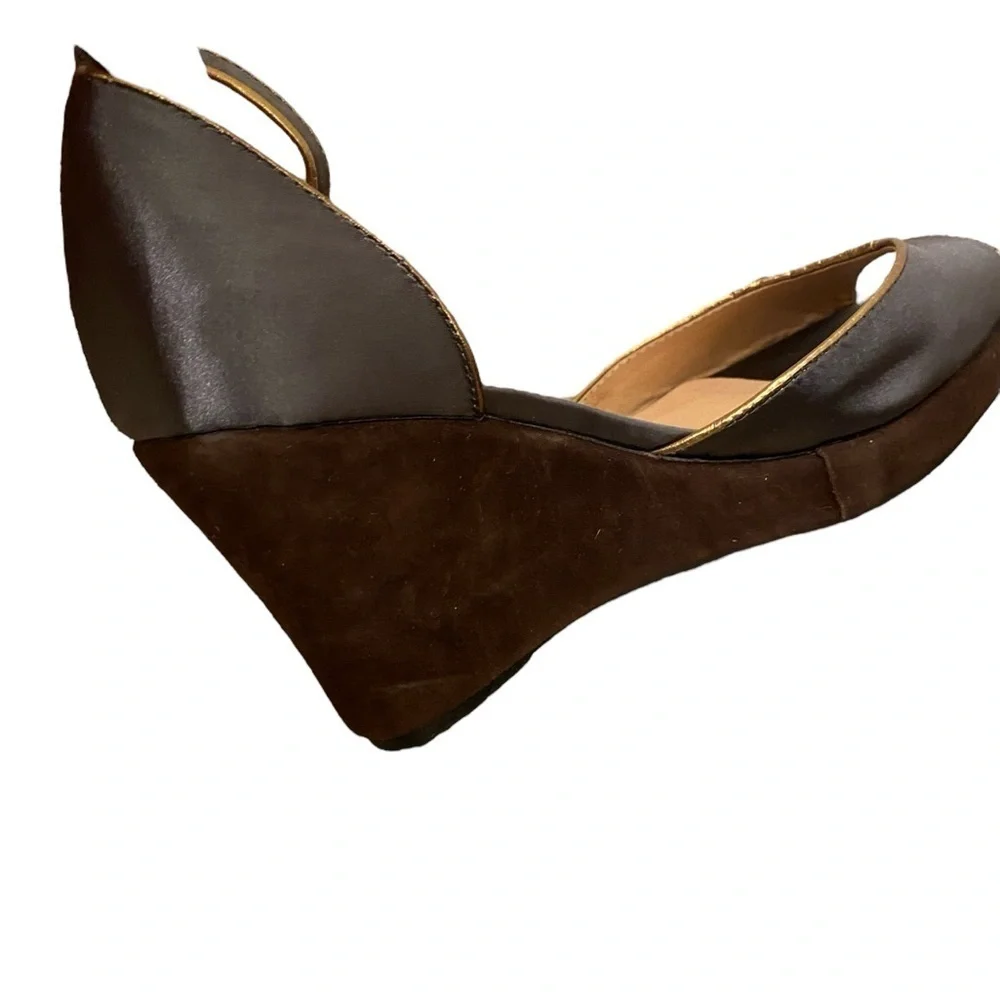 Lou Lou De La Falaise Womens Satin Grey Peep Toe Wedge Heels